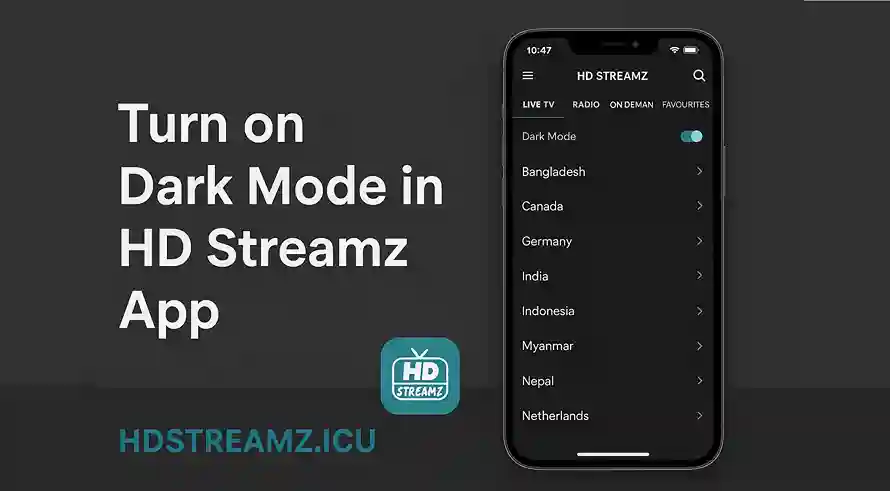 Turn on Dark Mode in HD Streamz App